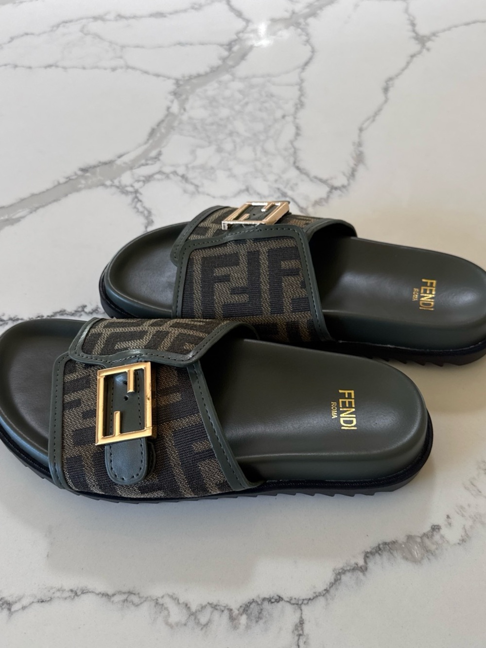 F slides brown tan gold 7.5-8